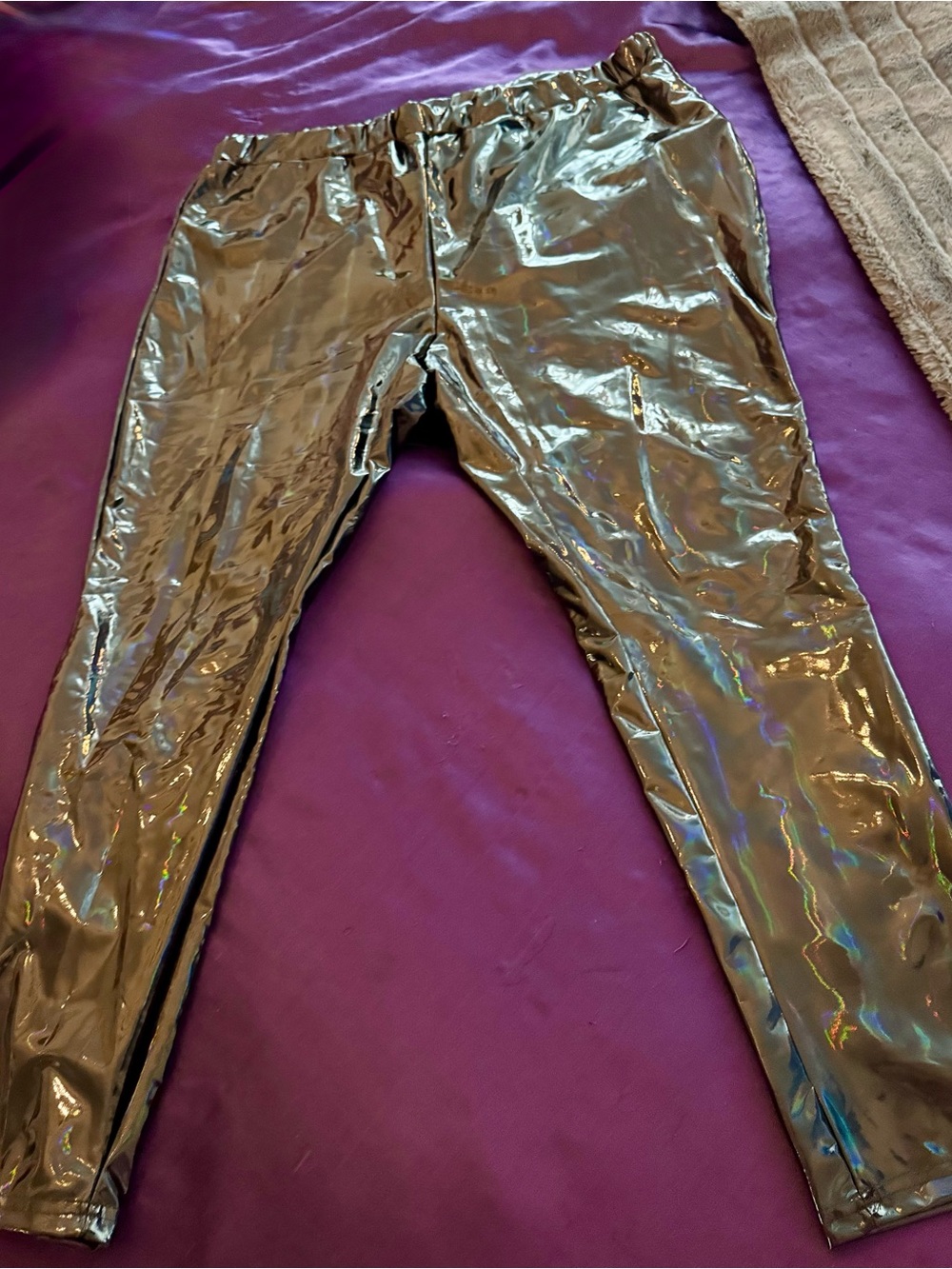 SHEIN Curve 2XL Bkack Holographic Metallic Faux Leather Leggings